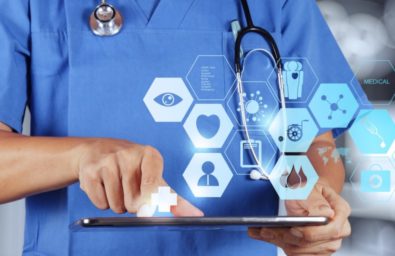 Medicine doctor hand working with modern computer interface as medical concept