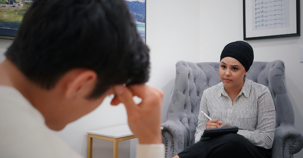 patient talking to therapist